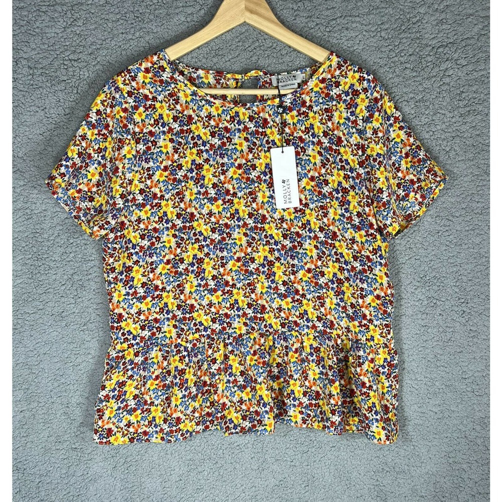 Molly Bracken Modcloth One With the Wildflowers Peplum Top Large Floral Beige